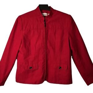 Alfred Dunner Womens Long Sleeve Top Size 12 Red Zip Front Cardigan Style Jacket